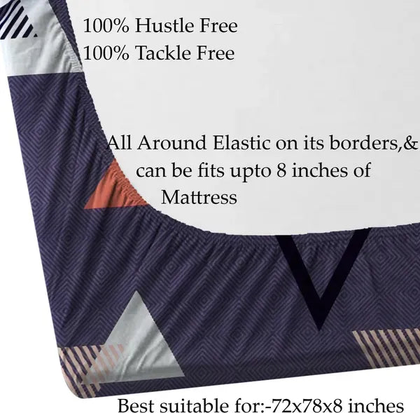 Cotton Elastic Fitted Double Bedsheet with 2 Pillow Covers (72×78, up to 10 Inch) – 360° Elasticated (Grey)