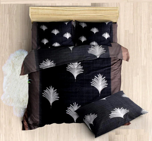 Cotton Elastic Fitted Double Bedsheet with 2 Pillow Covers (72×78, up to 10 Inch) – 360° Elasticated (Black)