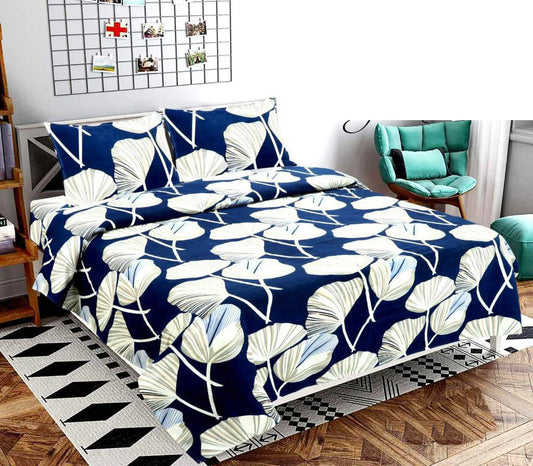 Cotton Elastic Fitted Double Bedsheet with 2 Pillow Covers (72×78, up to 10 Inch) – 360° Elasticated (Blue & White)