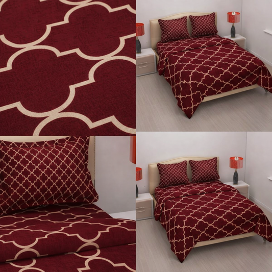 Cotton Elastic Fitted Double Bedsheet with 2 Pillow Covers (72×78, up to 10 Inch) – 360° Elasticated (Maroon)