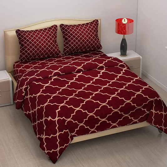 Cotton Elastic Fitted Double Bedsheet with 2 Pillow Covers (72×78, up to 10 Inch) – 360° Elasticated (Maroon)