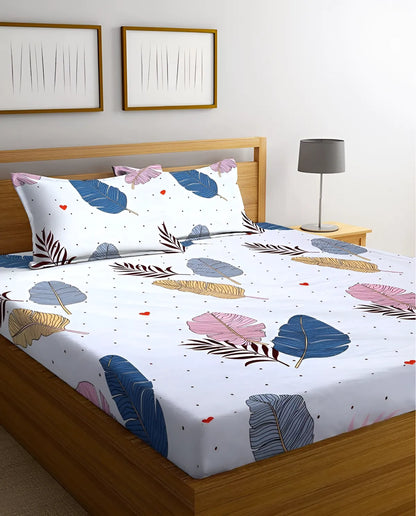 Cotton Elastic Fitted Double Bedsheet with 2 Pillow Covers (72×78, up to 10 Inch) – 360° Elasticated (White)